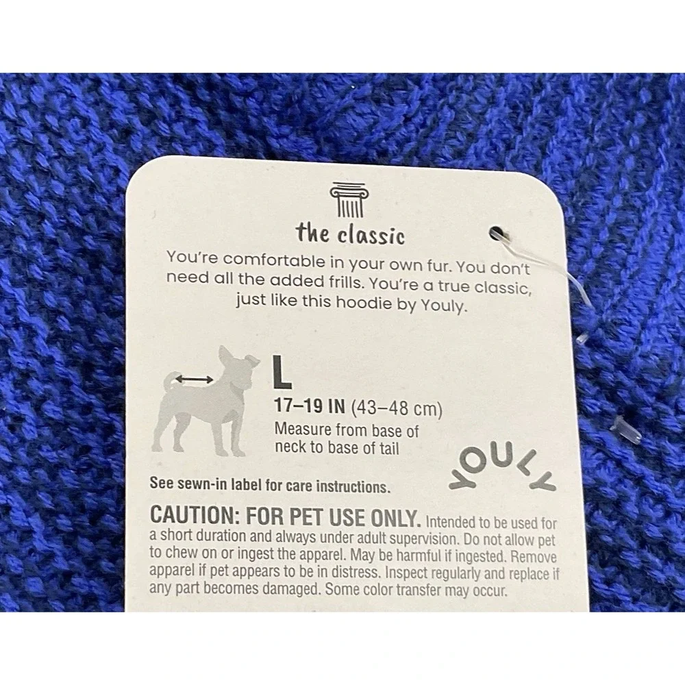 Youly Size Large (17'-19') Dog Blue Knit Hoodie Sweater Warm Winter‎ Hooded NWT